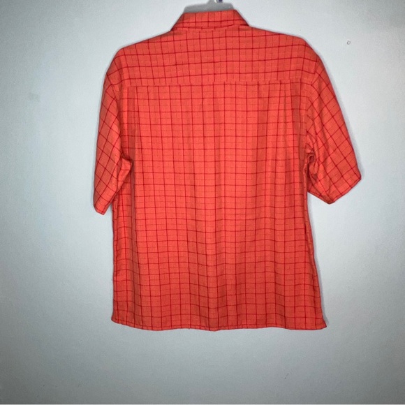 Bugatchi Uomo Orange Checker Plaid Button Down Short Sleeve Mens Shirt Size L. - Picture 6 of 7